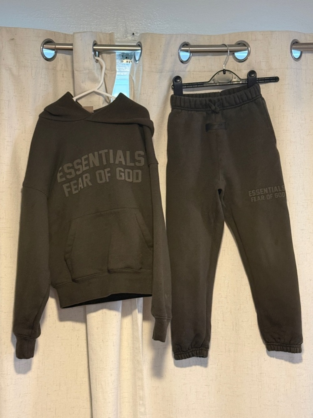 Essentials Fear of God Kids Hoodie and Joggers - Dark Brown